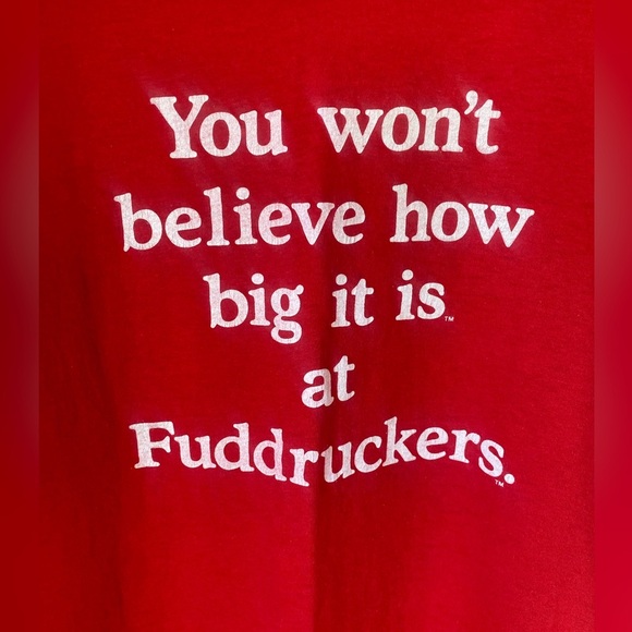 Vintage 80s Screen Stars Tee Vibrant Red Fuddruckers Restaurant Uniform Tee - Picture 3 of 5